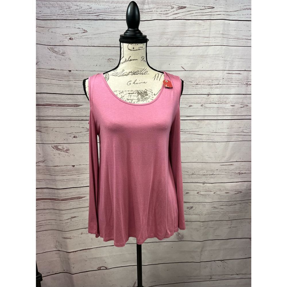 Dusty Rose Cold Shoulder Bell Sleeve Top Pink Scoop Neck Knit‎ Blouse